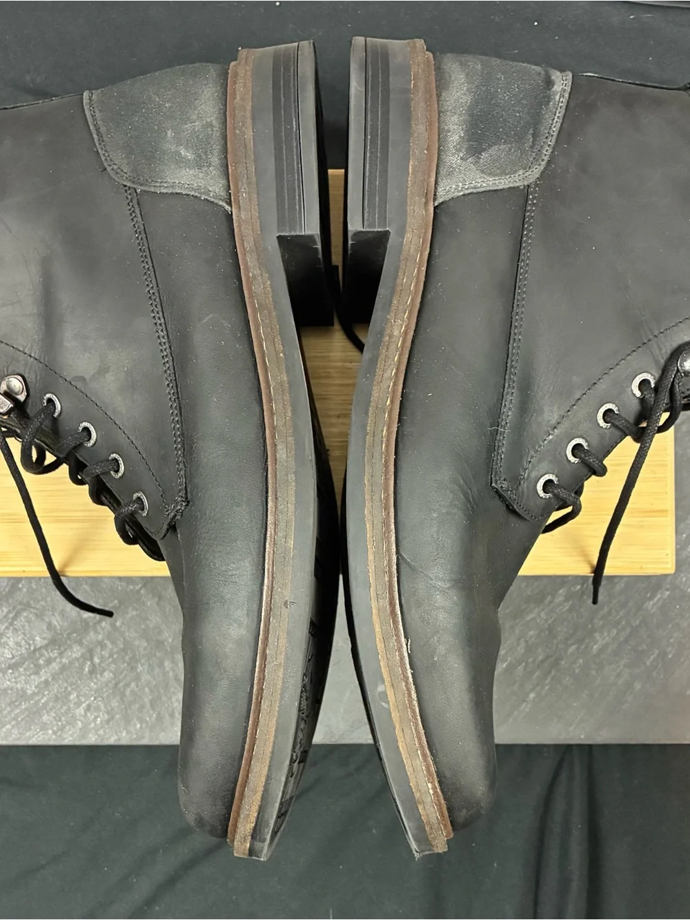 Barbour Black Leather Lace-Up Ankle Boots with Suede Heel Accent